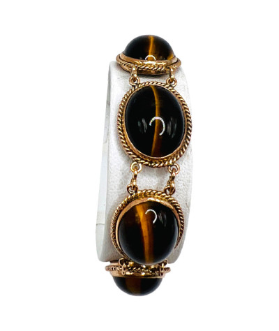 Tiger Eye Bracelet 14k Gold Links 1960 Vintage