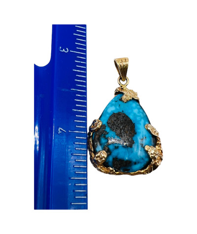 Persian Blue Turquoise Nugget Pendant 14k Gold