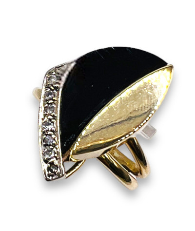 Diamond & Black Onyx Ring 14k Gold - size 8