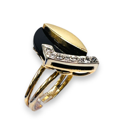 Diamond & Black Onyx Ring 14k Gold - size 8