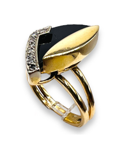 Diamond & Black Onyx Ring 14k Gold - size 8