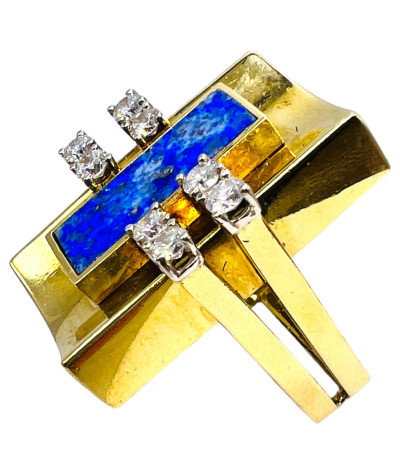 Lapis Diamond Ring 18k Gold - size 8.5