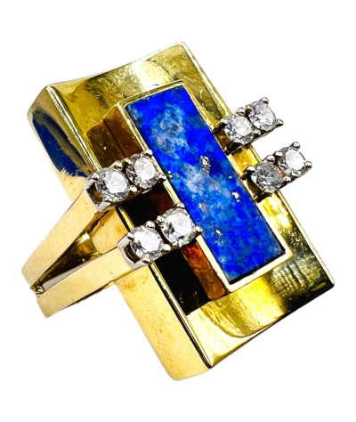 Lapis Diamond Ring 18k Gold - size 8.5