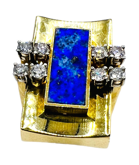 Lapis Diamond Ring 18k Gold - size 8.5