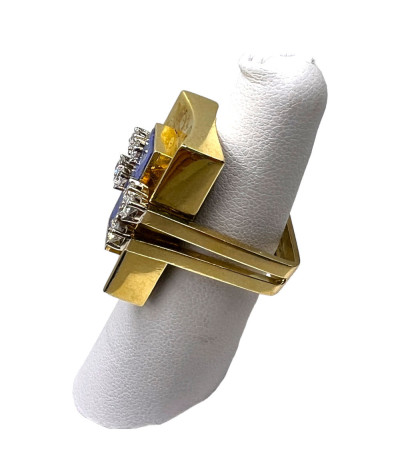 Lapis Diamond Ring 18k Gold - size 8.5