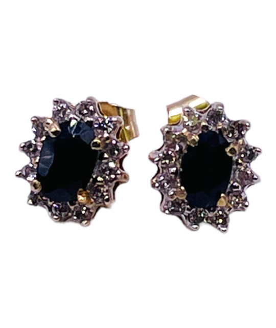 Blue Sapphire Diamond Earrings 10k Gold