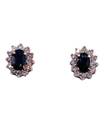 Blue Sapphire Diamond Earrings 10k Gold