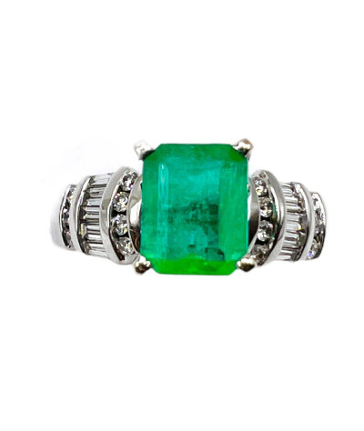 Emerald Diamond Band Ring 14k White Gold - size