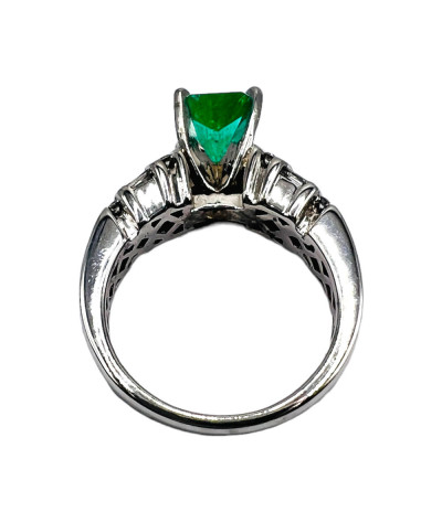 Emerald Diamond Band Ring 14k White Gold - size