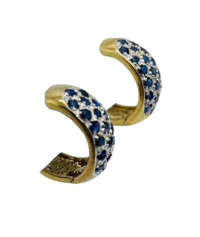 Blue Sapphire Huggie Hoop Earrings 14k Gold