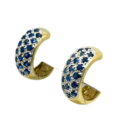 Blue Sapphire Huggie Hoop Earrings 14k Gold