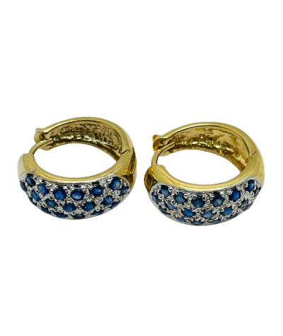 Blue Sapphire Huggie Hoop Earrings 14k Gold