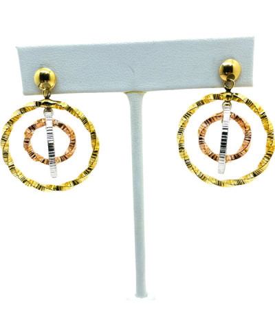 14k Tri-Gold Dangle Earrings