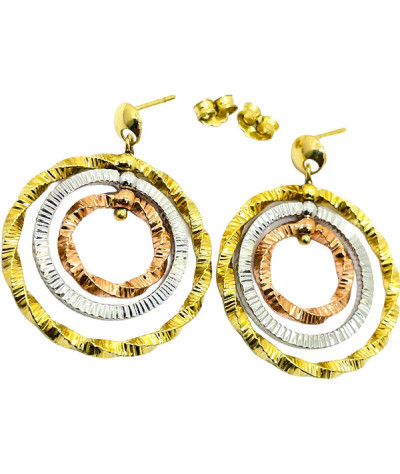 14k Tri-Gold Dangle Earrings