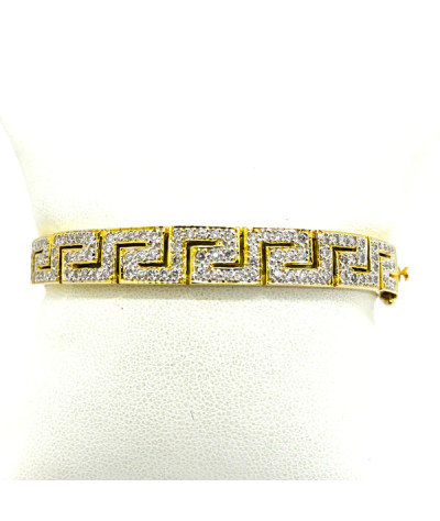 Greek Design Diamond 14k Gold Bangle Bracelet