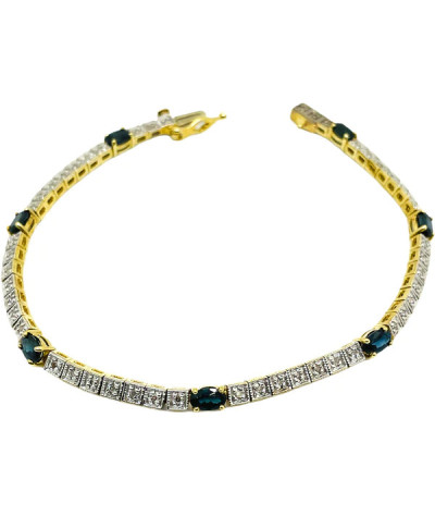 Tennis Bracelet with Diamonds & Blue Sapphire 10k Gold