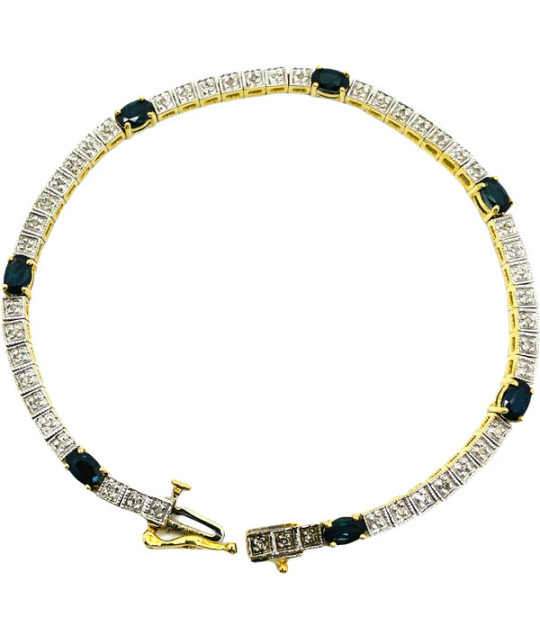 Tennis Bracelet with Diamonds & Blue Sapphire 10k Gold