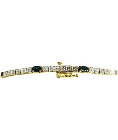 Tennis Bracelet with Diamonds & Blue Sapphire 10k Gold