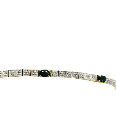 Tennis Bracelet with Diamonds & Blue Sapphire 10k Gold