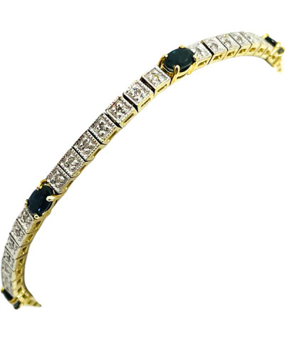 Tennis Bracelet with Diamonds & Blue Sapphire 10k Gold