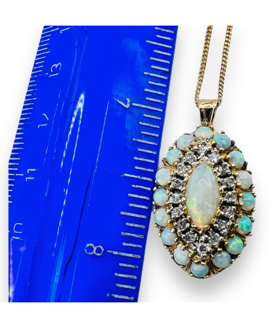 Vintage Diamond Opal Pendant Necklace 14k White-Yellow Gold