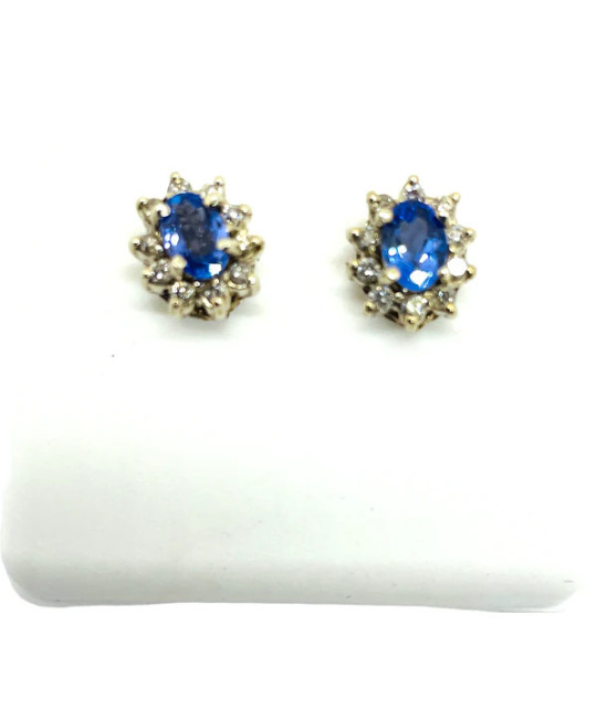 Diamond & Tanzanite Cluster Earrings 10k White Gold