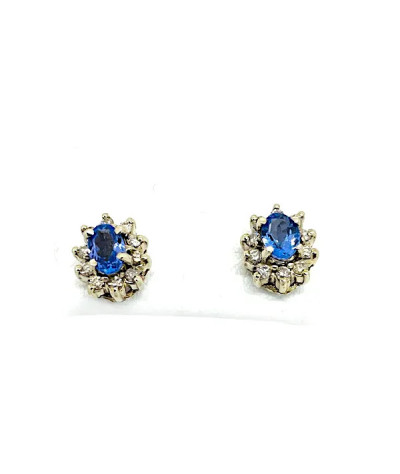 Diamond & Tanzanite Cluster Earrings 10k White Gold