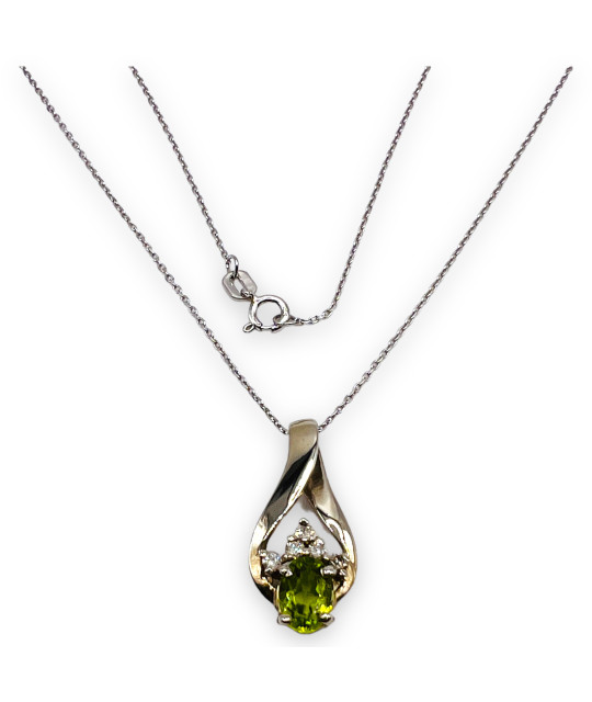 14k White Gold Diamond & Peridot Slide Pendant Necklace