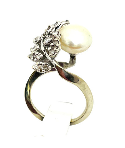 Pearl Diamond Ring 14k White Gold