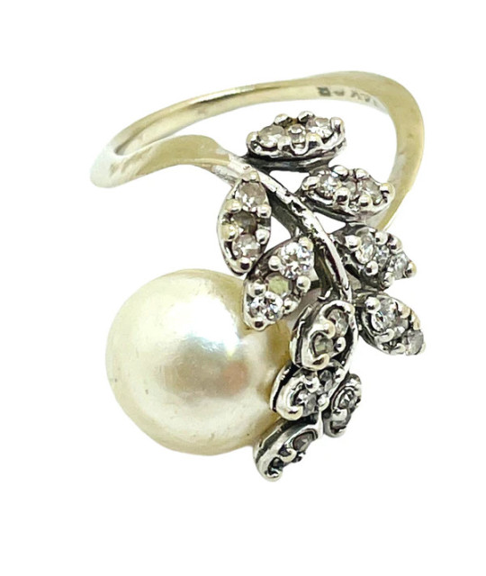 Pearl Diamond Ring 14k White Gold