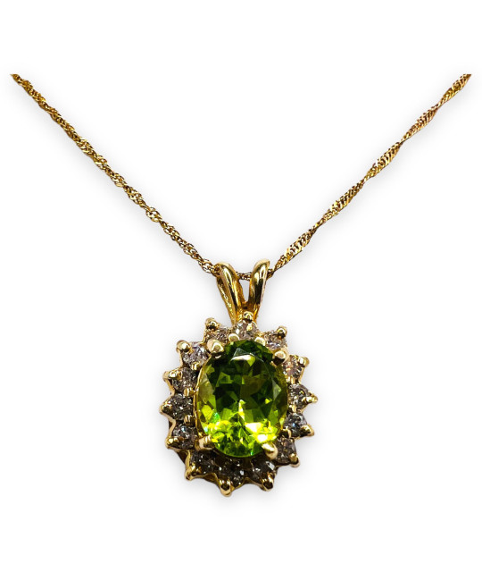 Peridot & Diamond Pendant Necklace 14k Gold