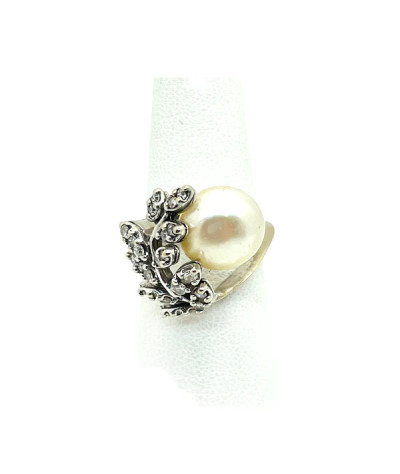 Pearl Diamond Ring 14k White Gold