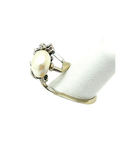 Pearl Diamond Ring 14k White Gold