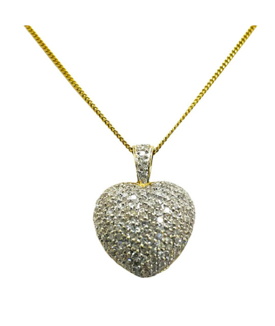 Puffed Diamond Heart Pendant Necklace 14k Yellow Gold