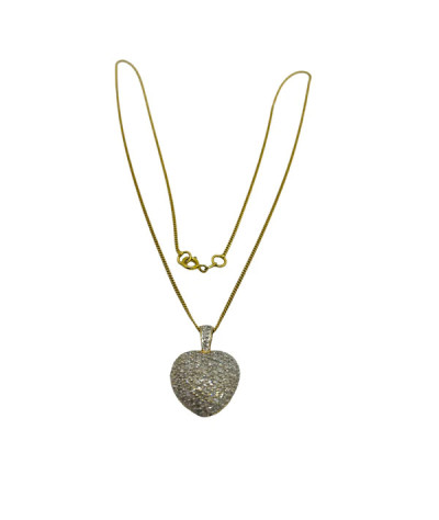 Puffed Diamond Heart Pendant Necklace 14k Yellow Gold