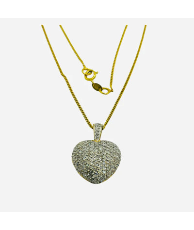 Puffed Diamond Heart Pendant Necklace 14k Yellow Gold