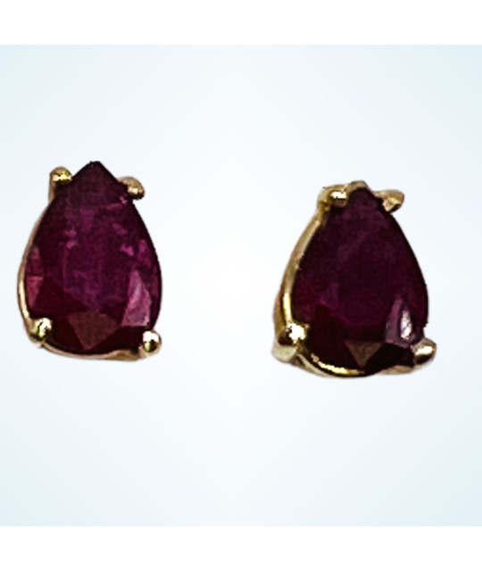 Red Ruby Earrings 14k Gold Pear Shaped