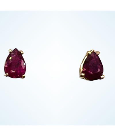 Red Ruby Earrings 14k Gold Pear Shaped