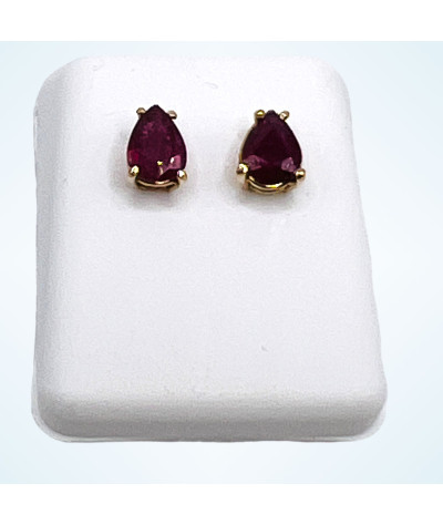 Red Ruby Earrings 14k Gold Pear Shaped