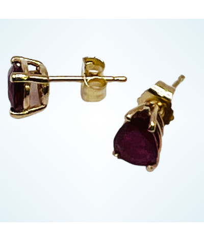 Red Ruby Earrings 14k Gold Pear Shaped