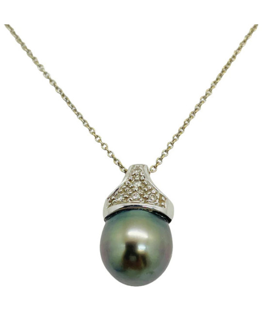 South Sea Pearl & Diamond Pendant Necklace 14k White Gold