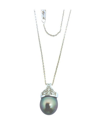 South Sea Pearl & Diamond Pendant Necklace 14k White Gold