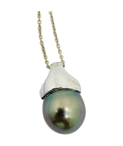 South Sea Pearl & Diamond Pendant Necklace 14k White Gold