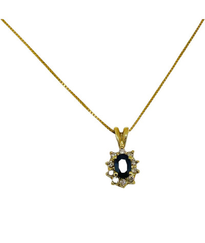 14k Gold Sapphire & Diamond Pendant Necklace