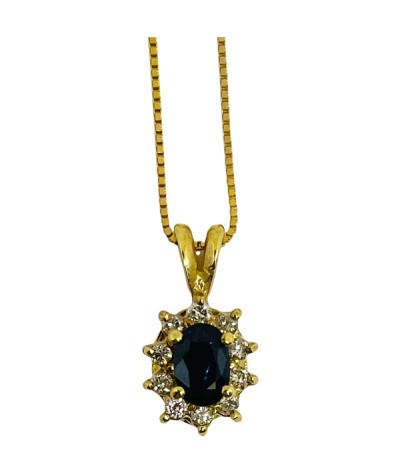 14k Gold Sapphire & Diamond Pendant Necklace