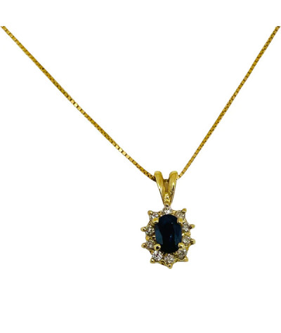 14k Gold Sapphire & Diamond Pendant Necklace