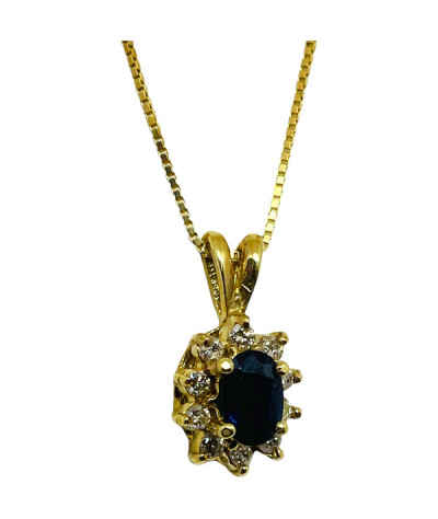 14k Gold Sapphire & Diamond Pendant Necklace