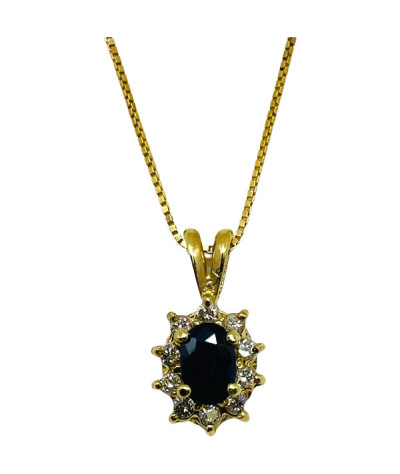 14k Gold Sapphire & Diamond Pendant Necklace