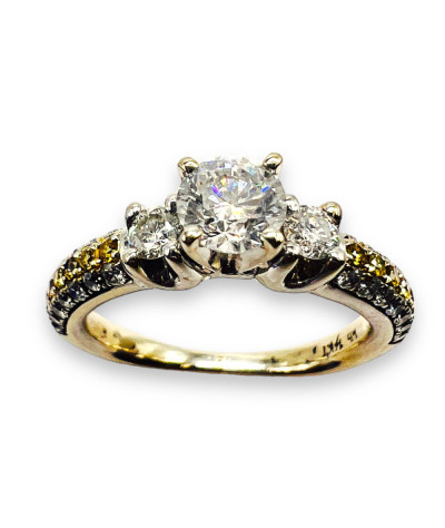 White Sapphire Diamond Engagement Ring 14k White & Yellow Gold - size 5.75