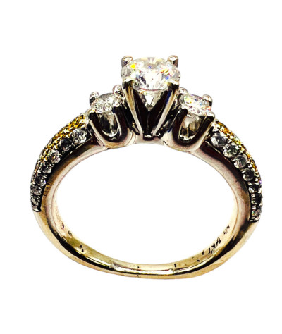 White Sapphire Diamond Engagement Ring 14k White & Yellow Gold - size 5.75